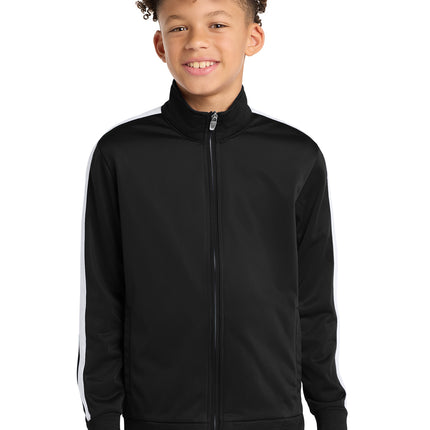 Sport‑Tek® Youth Tricot Sleeve Stripe Track Jacket – YST94