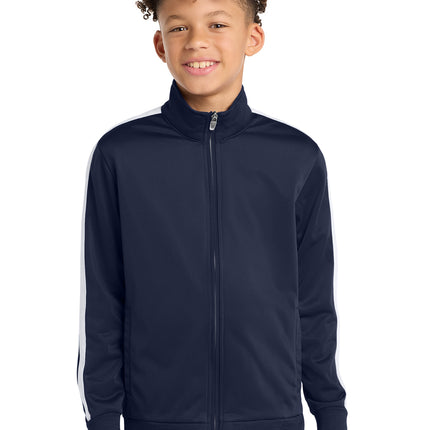 Sport‑Tek® Youth Tricot Sleeve Stripe Track Jacket – YST94