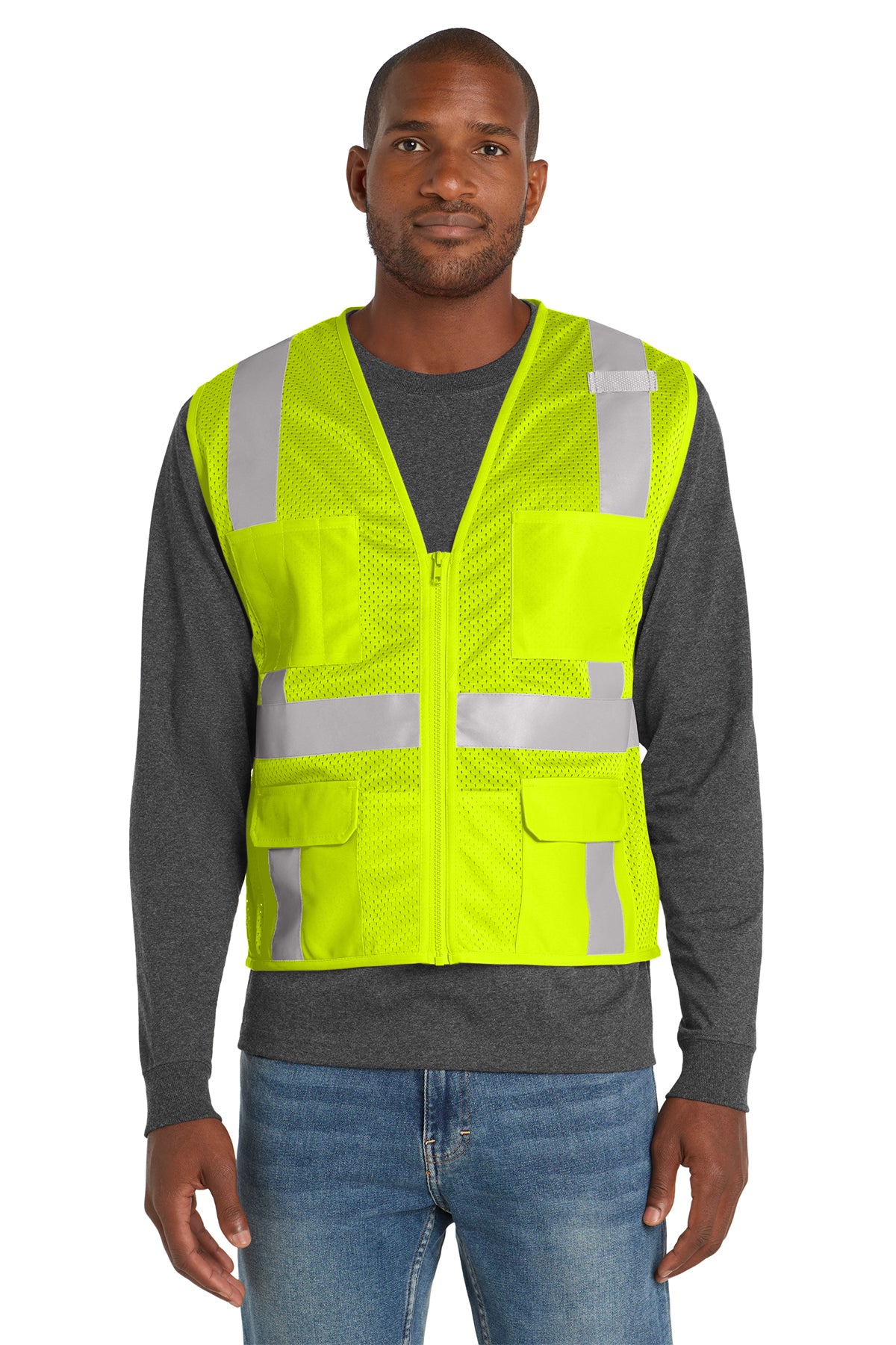 CornerStone® ANSI 107 Class 2 Mesh Six‑Pocket Zippered Vest – CSV104