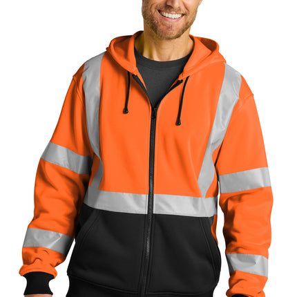 CornerStone® ANSI 107 Class 3 Heavy‑Duty Fleece Full‑Zip Hoodie – CSF300