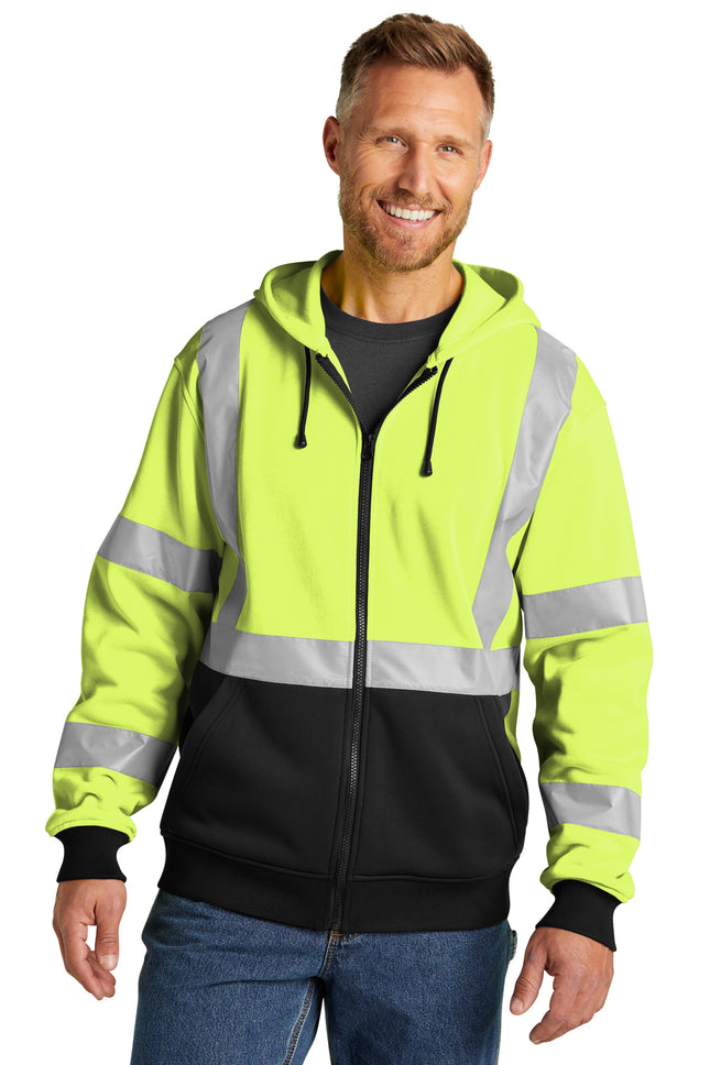 CornerStone® ANSI 107 Class 3 Heavy‑Duty Fleece Full‑Zip Hoodie – CSF300