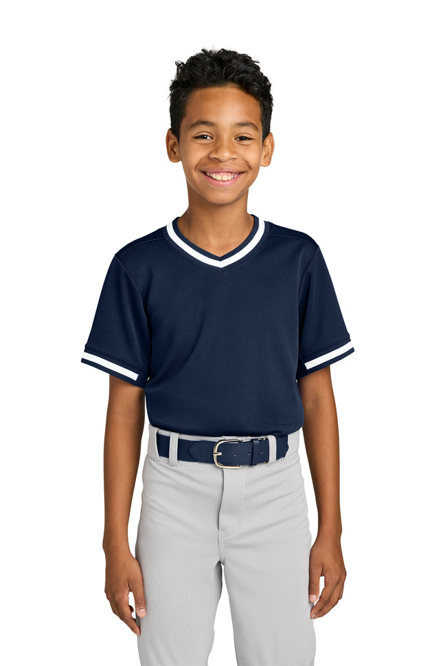 Sport-Tek® Youth Tough Mesh V-Neck Baseball Jersey – YST221