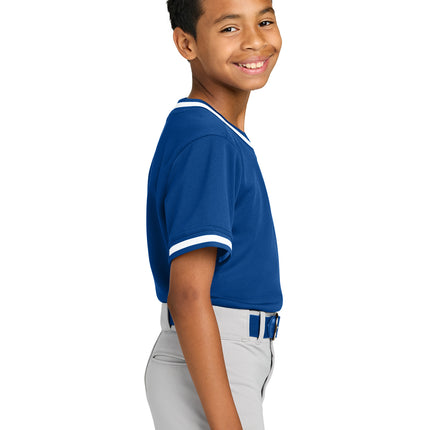 Sport-Tek® Youth Tough Mesh V-Neck Baseball Jersey – YST221